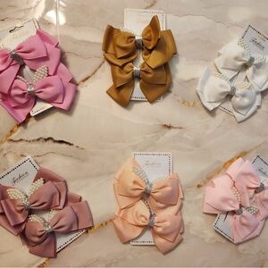Charming Kids Bow Hair Clips Set - Pink, Gold, White, Peach